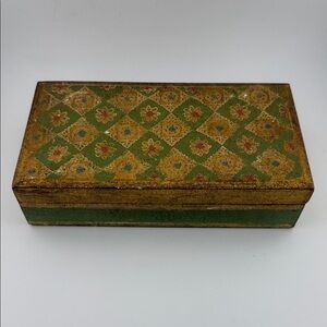 Vintage Made in Italy Green and Gold Decorative Box